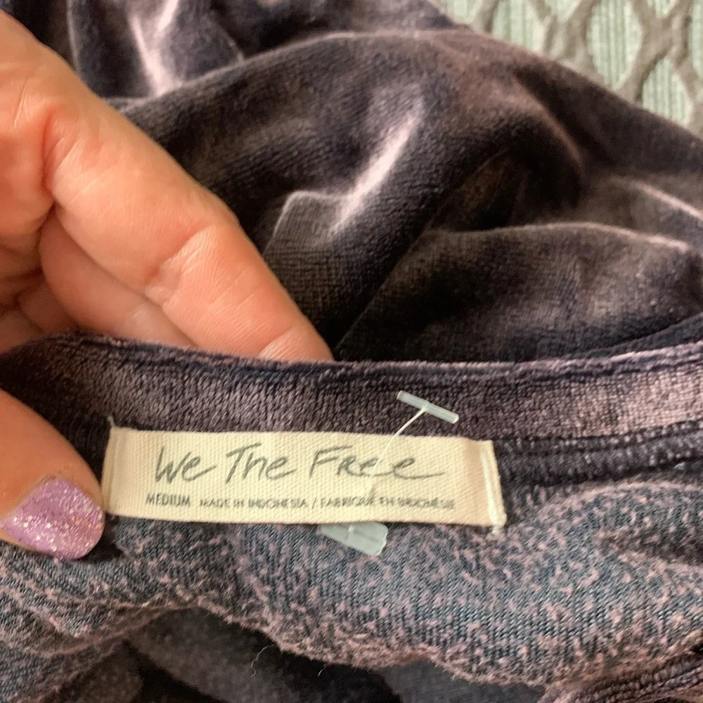 Free People Valerie Navy Velvet Short Sleeve Tee Top Purple Medium